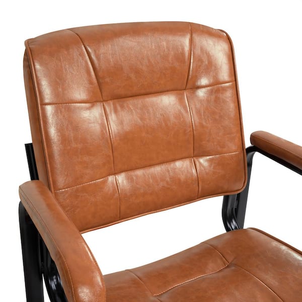 Set of 4 Caramel Office Guest Chairs, Upholstered Leather Executive Waiting Room Chairs with Armrests for Lobby