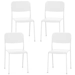 White Plastic Modern Dining Chairs with Tilted Backrest and Sturdy Metal Legs (Set of 4)