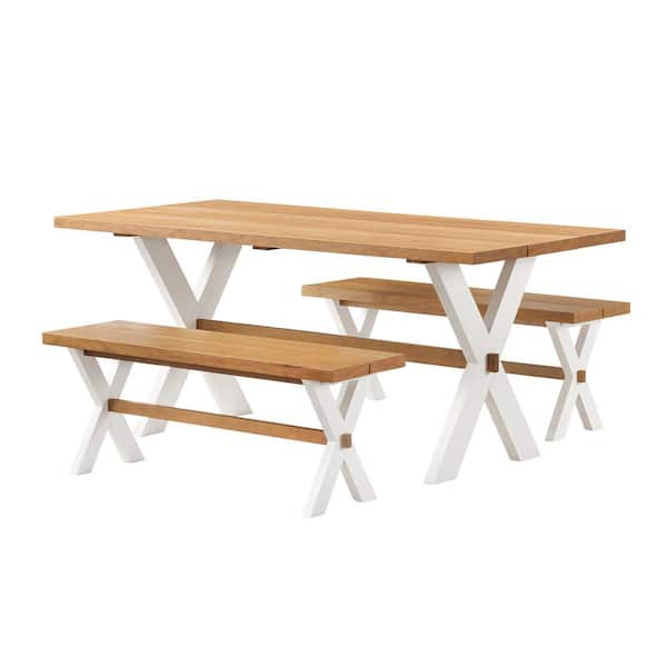 Alaterre Furniture Chelsea 3-Piece Outdoor Wood Dining Set with 72 in. Dining Table and 2 Benches