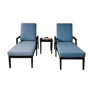 Ember Black Aluminum Outdoor Lounge Chair with Blue Cushions