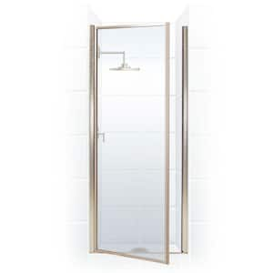 Legend 25.625 in. to 26.625 in. x 64 in. Framed Hinged Shower Door in Brushed Nickel with Clear Glass