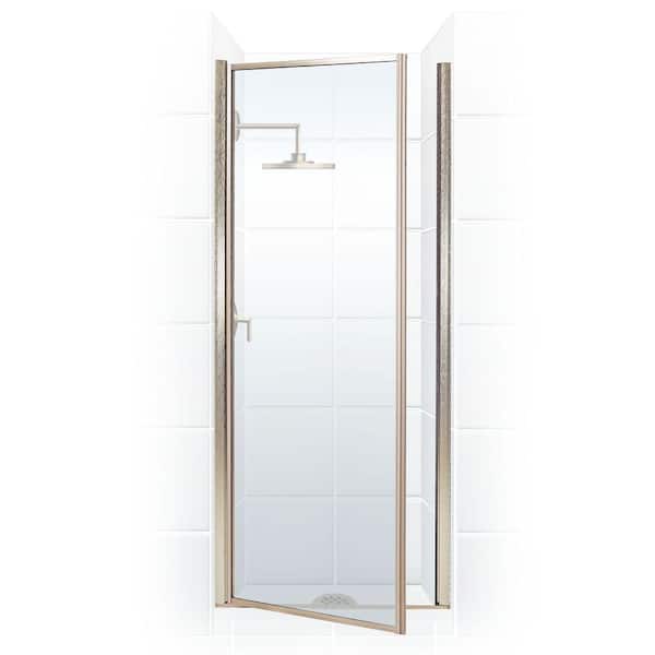 Legend 34.625 in. to 35.625 in. x 64 in. Framed Hinged Shower Door in Brushed Nickel with Clear Glass