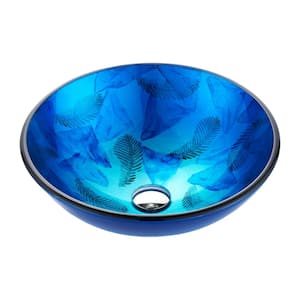 Bellissima Round Glass Vessel Bathroom Sink with Stellar Blue Finish