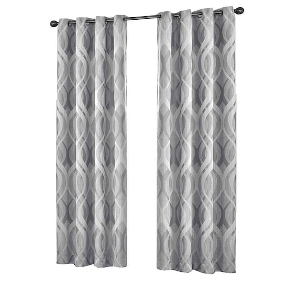 Eclipse Caprese ThermaLayer Silver Geometric Pattern Polyester 52 in. W x 84 in. L Blackout Single Grommet Top Curtain Panel
