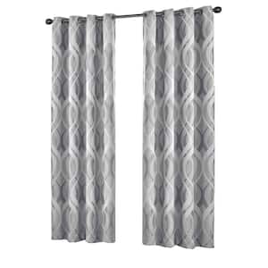 Caprese ThermaLayer™ Silver Geometric Pattern  Polyester 52 in. W x 95 in. L Blackout Single Grommet Top Curtain Panel