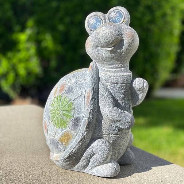Grey Mosaic Polyresin Turtle w/Solar Eyes 14.5 in. H FB22892