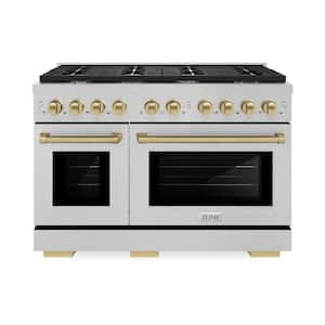 Paramount 48 in. 8-Burner Double Convection Oven Dual Fuel Range in Fingerprint Resistant Stainless and Champagne Bronze