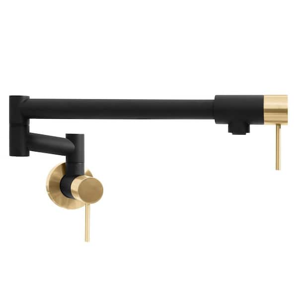 Autograph Edition Wall Mount Gemini Pot Filler in Matte Black and Champagne Bronze