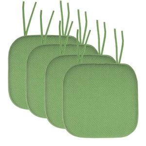 Honeycomb Memory Foam Square 16 in. x 16 in. Non-Slip Back Chair Cushion with Ties (4-Pack), Green