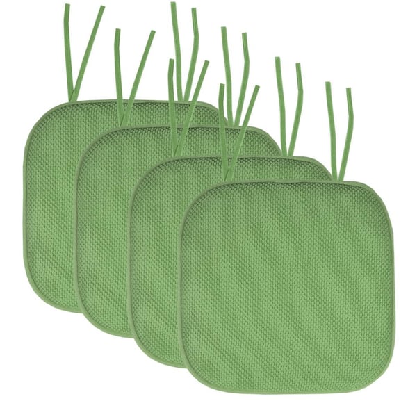 Sweet Home Collection Honeycomb Memory Foam Square 16 in. x 16 in. Non-Slip Back Chair Cushion with Ties (4-Pack), Green