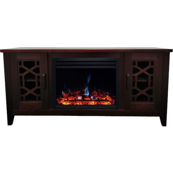 Cambridge 56 in. Stardust Mid-Century Modern Electric Fireplace in Brown Mahogany