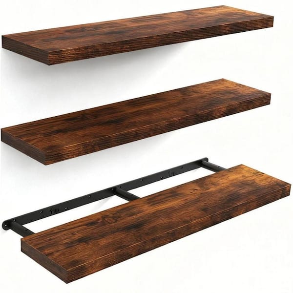 22 in. W x 6.7 in. D Rustic Brown Floating Shelves for Wall Set of