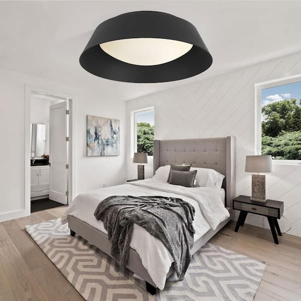 11 in. Black LED Flush Mount 35-Watt 5 Color Dimmable w/ Glass Diffuser for Living Room Bathroom Hallway Kitchen Bedroom