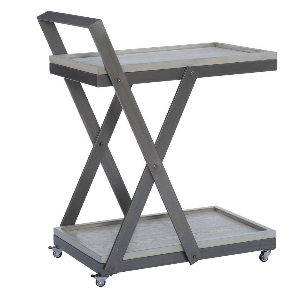 Linon Home Decor Eivor Pewter Gray Bar Cart with 2Shelves and Casters THD04777 The Home Depot