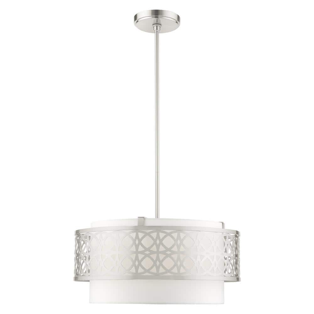 Nickel Drum Pendant Light with Latticework Shade