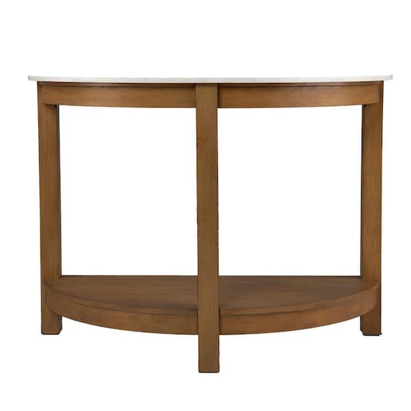 SEI FURNITURE Chandlen 41.75 in. Natural Standard Demilune Marble ConsoleTable with spacious wood shelf