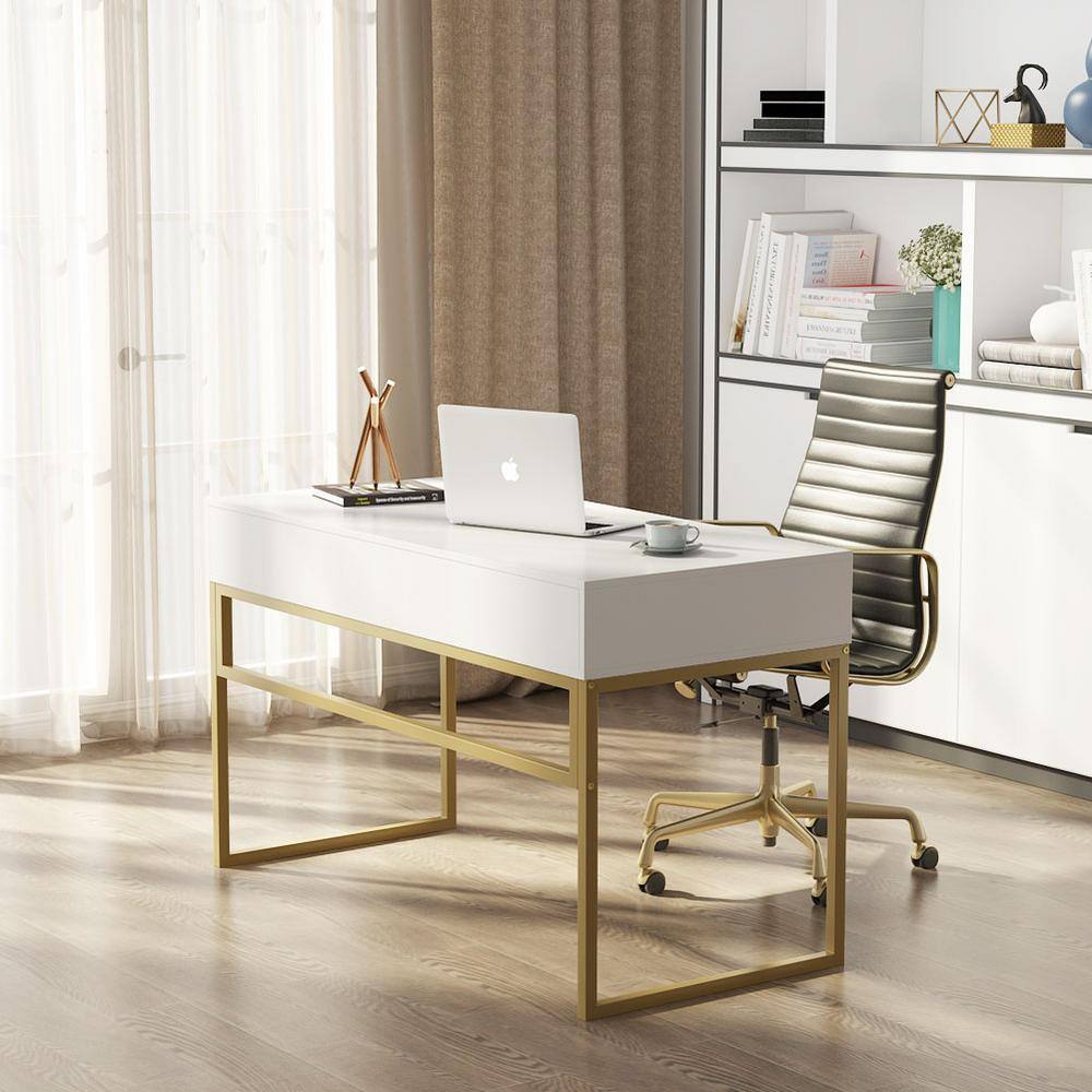 Buy Ellie 47 in. Rectangular Golden Metal White Particle Board Wood 2