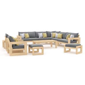 Benson 11-Piece Wood Patio Conversation Set with Sunbrella Charcoal Grey Cushions
