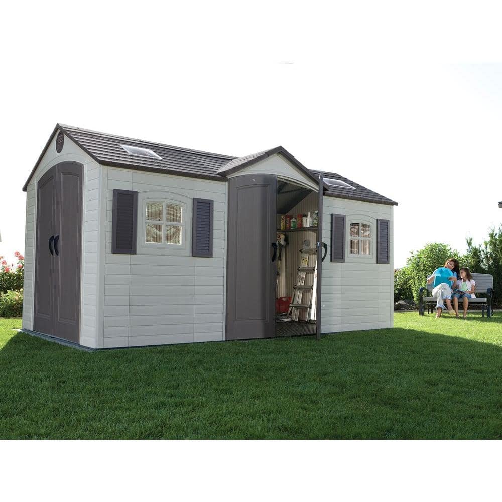 Beige Dual Entry 15' x 8' Outdoor Storage Shed with Windows