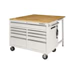 46 in. W x 51 in. D Standard Duty 9-Drawer Mobile Workbench with Solid Top Full Length Extension Table in Gloss White
