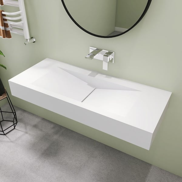 SJ STAR&JANE 48 in. Wall Mount Rectangle Vessel Sink, Solid Surface ...