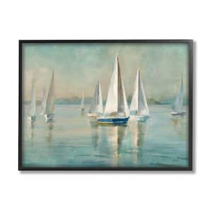 "Traditional Sailboats Water Lake Relaxed Nautical Painting" by Danhui Nai Framed Nature Wall Art Print 24 in. x 30 in.