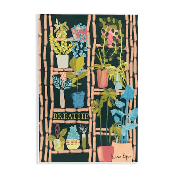 Stupell Industries Plant Shelf on Black by Hannah Byatt Unframed Nature Graphic Art Print 15 in. x 10 in.