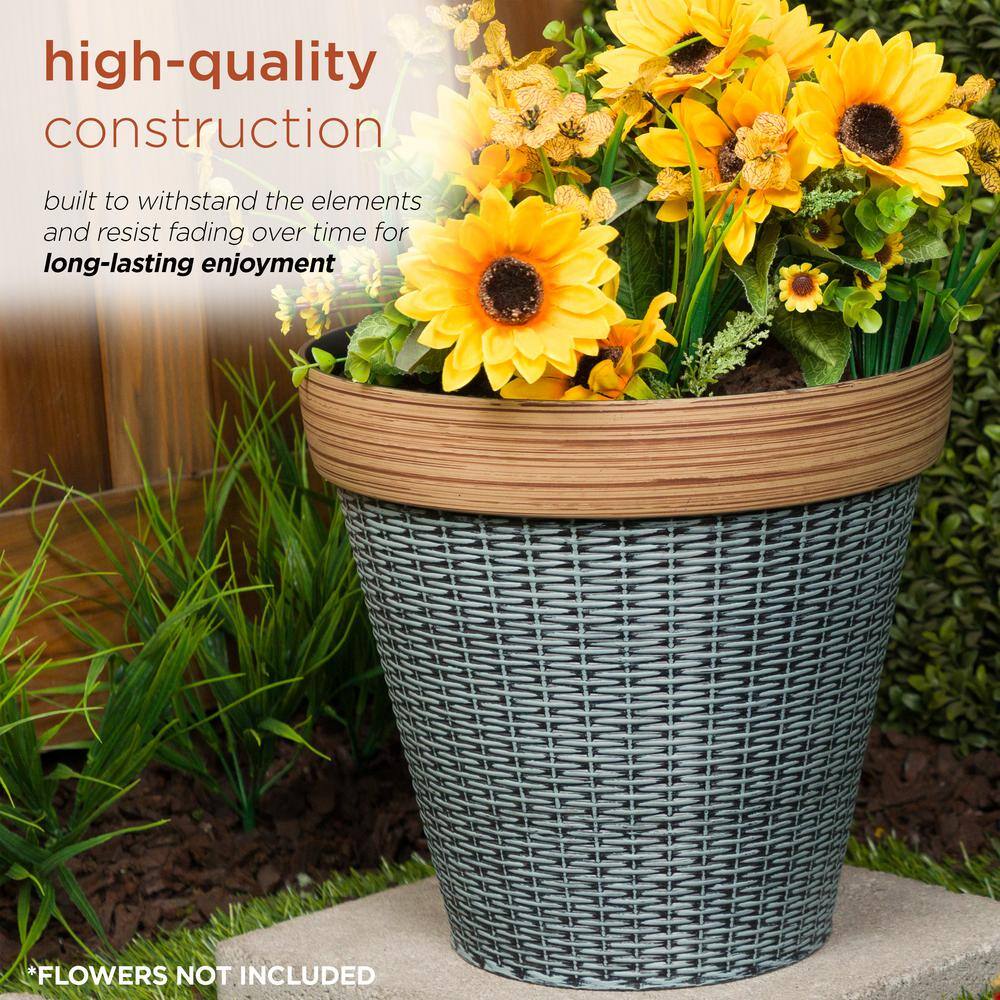 Gray and Tan Woven Style Indoor Outdoor Planter with Drainage Hole