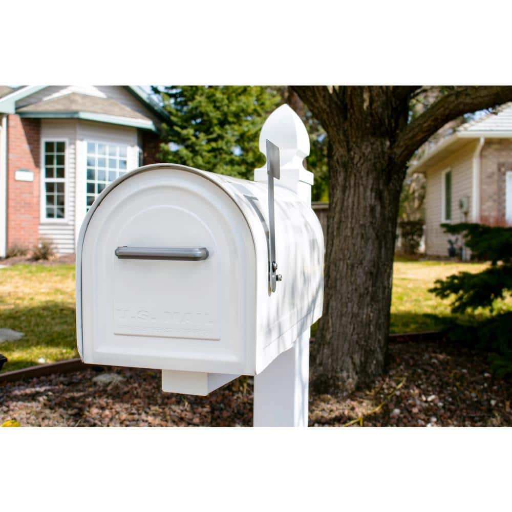 Large White Steel Locking Post Mount Mailbox
