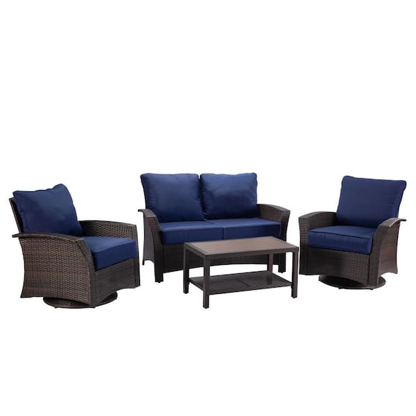 Donglin Williamsport 4Piece Brown Wicker Patio Conversational Set with