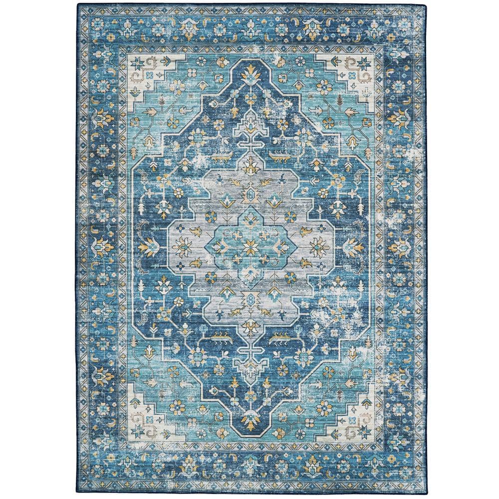 Washable Alana Teal/Ivory 2 ft. x 3 ft. Abstract Rectangle Area Rug