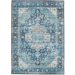 Washable Alana Teal/Ivory 2 ft. x 3 ft. Abstract Rectangle Area Rug