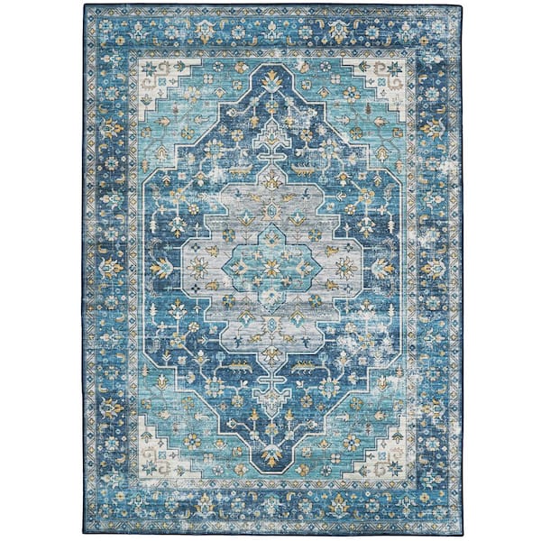 Unbranded Washable Alana Teal/Ivory 2 ft. x 3 ft. Abstract Rectangle Area Rug