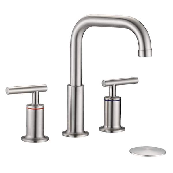 YASINU 8 in. Widespread Double-Handles Bathroom Faucet Combo Kit Pop-Up Drain Assembly in Brushed Nickel