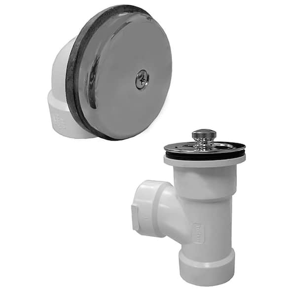 JONES STEPHENS Lift and Turn White Plastic Tubular 1-Hole Bath Tub Drain Direct T-Waste Half Kit in Chrome Plated Brass