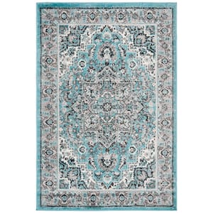 Skyler Blue/Ivory Doormat 3 ft. x 5 ft. Border Area Rug