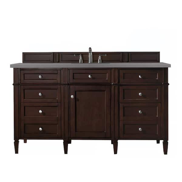 James Martin Vanities Brittany 60 in. W x 23.5 in.D x 34 in. H Single Bath Vanity in Burnished Mahogany with Quartz Top in Grey Expo