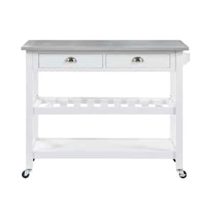 American Heritage White Steel Top Kitchen Cart with Towel Bar