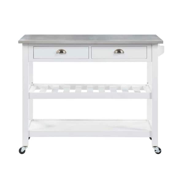 Convenience Concepts American Heritage White Steel Top Kitchen Cart with Towel Bar