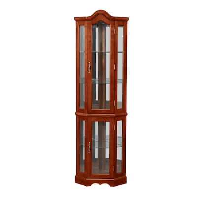 Lighted Corner Curio Cabinet 5-Tier Glass Liquor Cabinet with Tempered Glass Shelves and Light System Wine Display Curio Cabinet