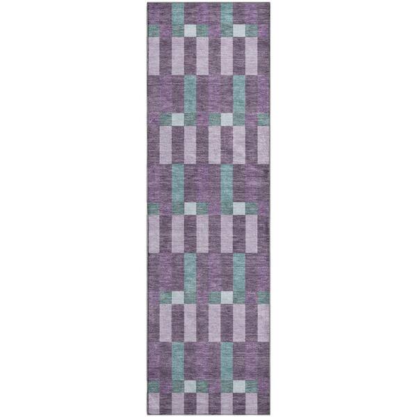 Mayfield Premium Machine Washable Abstract AMF2548 Plum 2 ft. x 7 ft. Runner Rug