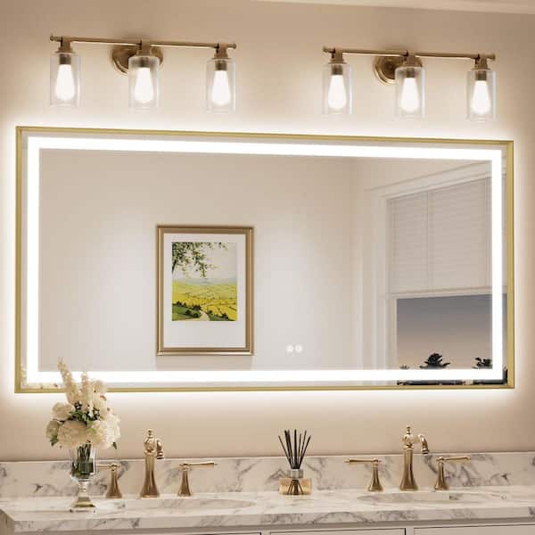 60 in. W x 30 in. H Rectangular Framed LED Lighted Bathroom Vanity Mirror with Light in Gold with Backlit and Anti-Fog