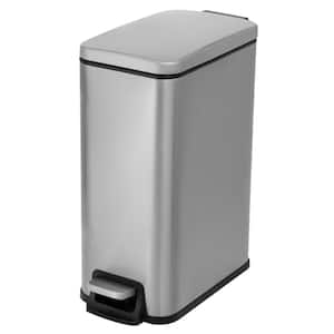 Slim Rectangular 6 L/1.6 Gal. Pedal Trash Bin with Soft Close Lid in Brushed Stainless Steel