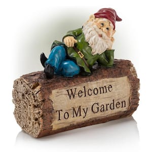 9 in. Tall Outdoor Garden Gnome and Welcome Sign Yard Statue Decoration, Multicolor