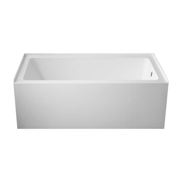 Vanity Art 60 in. x 32 in. Acrylic Alcove Skirt Soaking Bathtub with Right Overflow and Drain in White/Titanium Gold