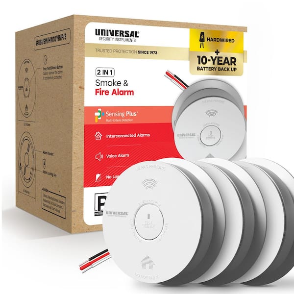(3-Pack) Hardwired and 10-Year Battery Backup Smoke Detector with Photoelectric Sensor and Voice Alert