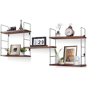 15.8 in. W x 6 in. D Decorative Wall Shelf for Wall with Sturdy Metal Frame, Adjustable Shelf Rustic Brown (5-Pieces)