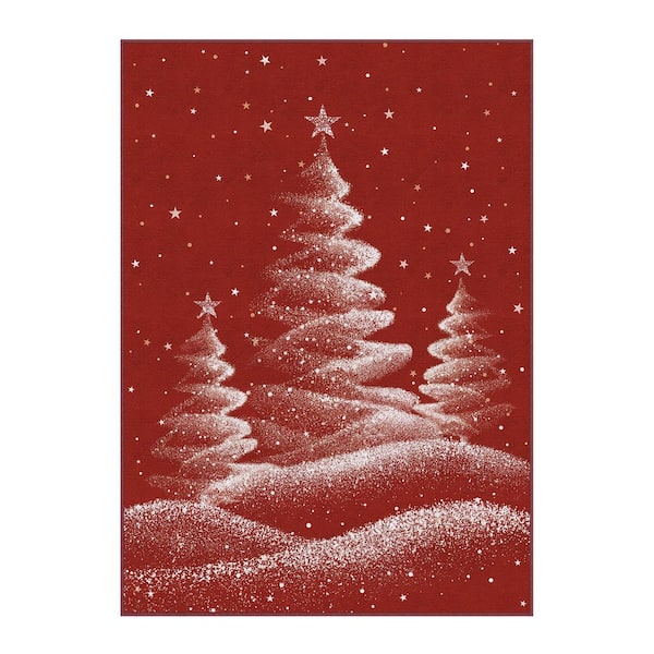 Christmas 4 ft. x 6 ft. Red Halo Christmas Trees Area Rug