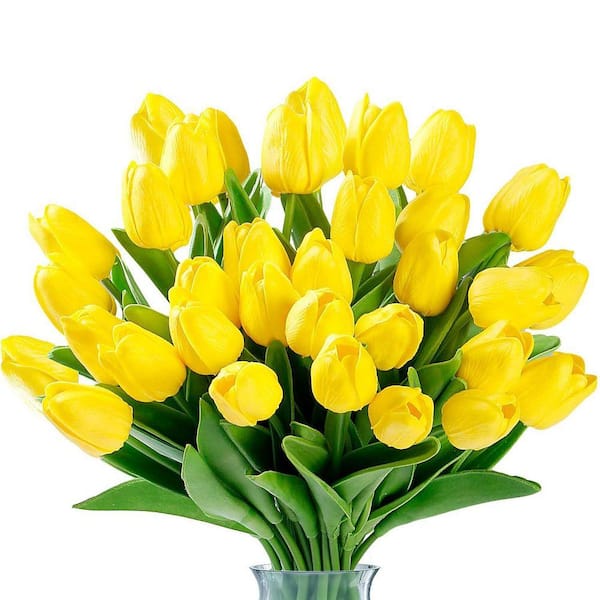 13 in. Yellow Indoor Artificial Tulip Flower, 30-Pieces