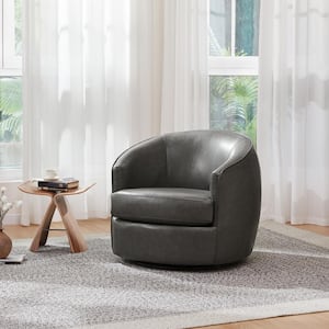 Fenella Grey Leather Swivel Arm Chair Modern Comfy Accent Chair for Living Room and  Bed Room